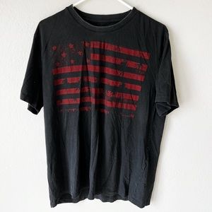 All Saints Dark Gray & Red American Flag Distressed T-Shirt Oversized Men’s M